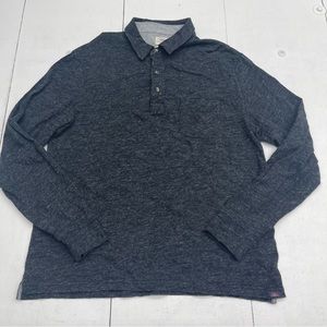 Faherty Luxe Solid Heather Flint Black Long Sleeve Pocket Polo Shirt Mens Large.